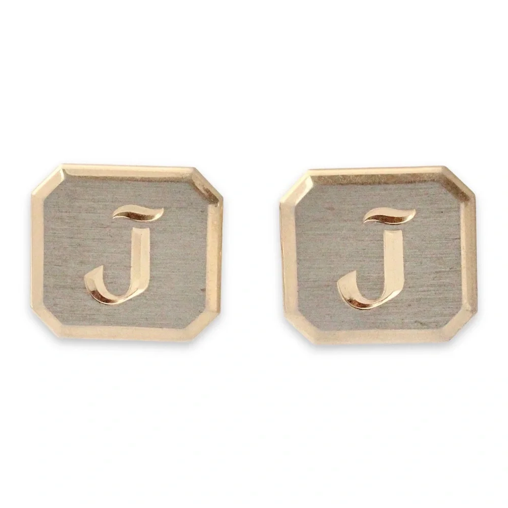Vintage Swank Letter J Cufflinks Mixed Metal Gold & Silver Tone Large Cuff Links